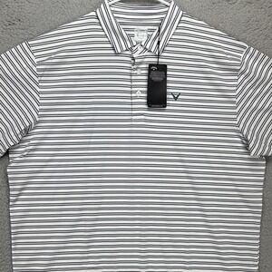 Callaway Opti-Dri Golf Polo Shirt Mens 2XL White Blue Stripes Stretch Rugby NEW